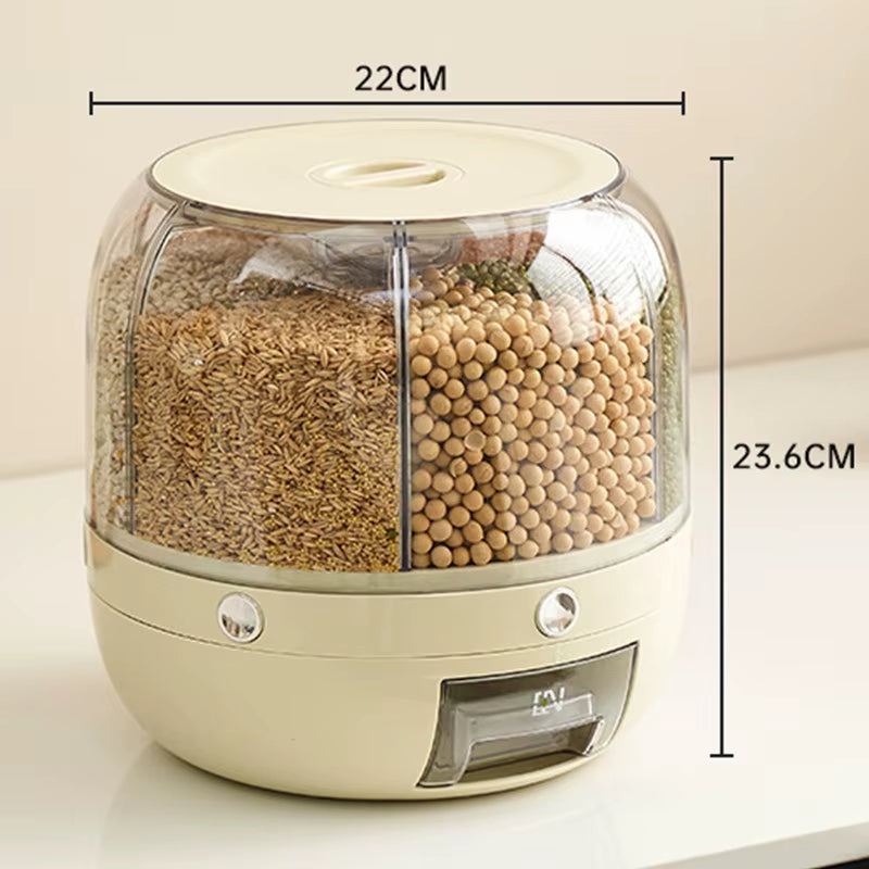 FreshKeep™ 360° Rotating Rice & Grain Dispenser – 6KG Airtight Moisture-Proof Food Storage Container