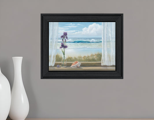 Irises on Windowsill Black Framed Print Wall Art-0