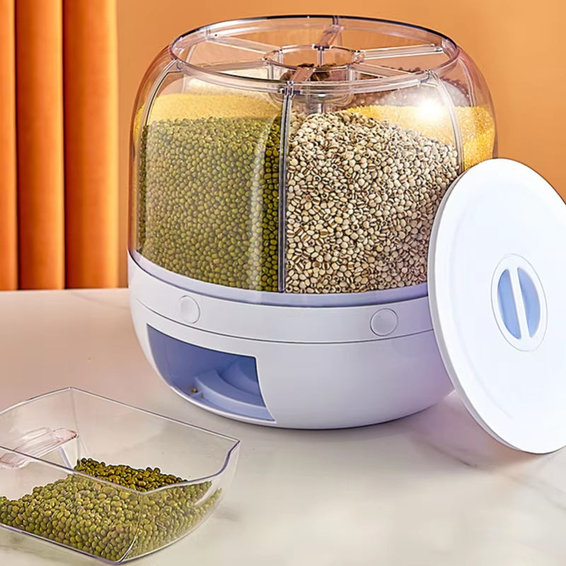 FreshKeep™ 360° Rotating Rice & Grain Dispenser – 6KG Airtight Moisture-Proof Food Storage Container
