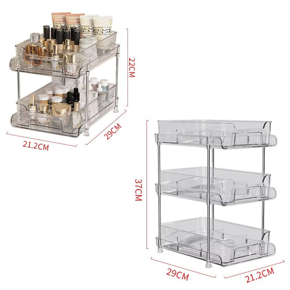 LuxStack™ Clear Acrylic Pull-Out Organizer – 2-Tier/3-Tier Under Sink & Counter Storage Rack