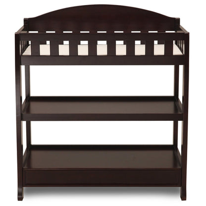 Modern Dark Brown Wooden Baby Changing Table with Safety Rail Pad and Strap-0