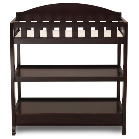 Modern Dark Brown Wooden Baby Changing Table with Safety Rail Pad and Strap-0
