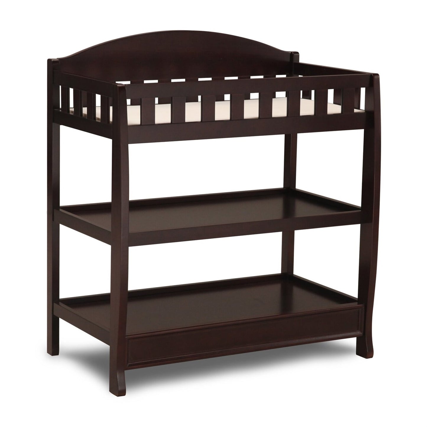 Modern Dark Brown Wooden Baby Changing Table with Safety Rail Pad and Strap-2