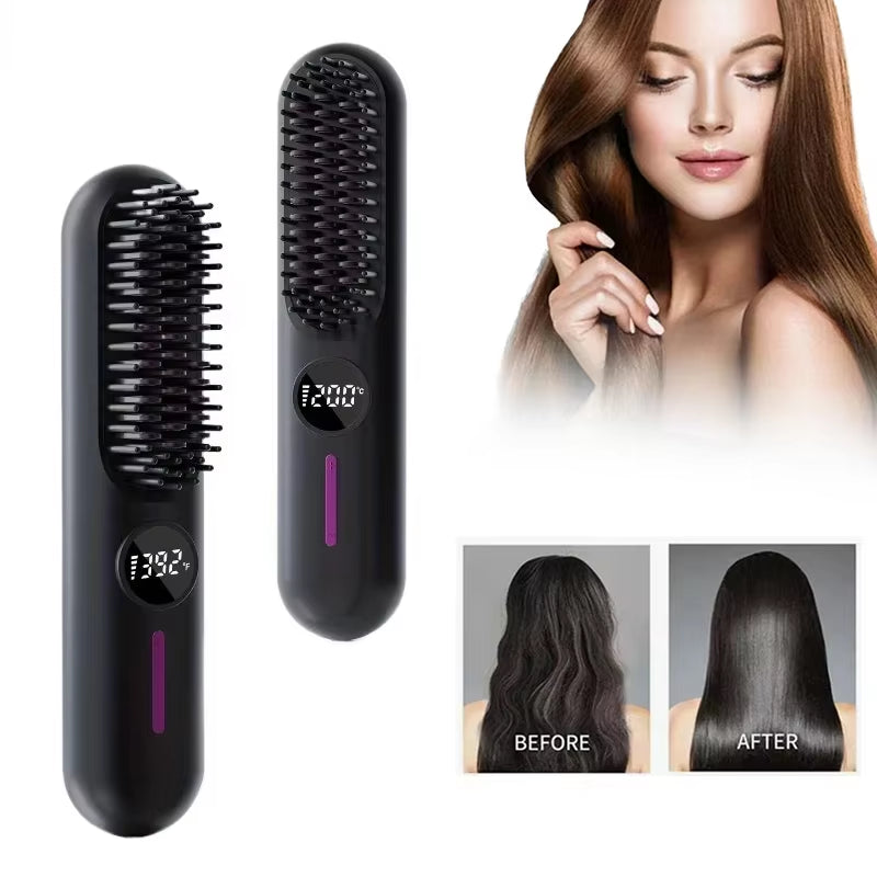 Electric Hot Comb – 2-in-1 Straightening Brush with Anti-Scald & Ionic Smoothing Power